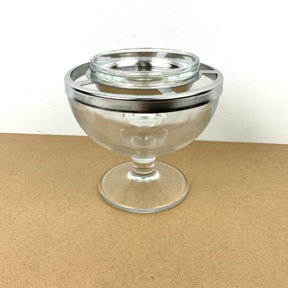 Vintage Other - Vintage Glass Stainess Steel Ring Caviar Shrimp Cocktail Icer Server